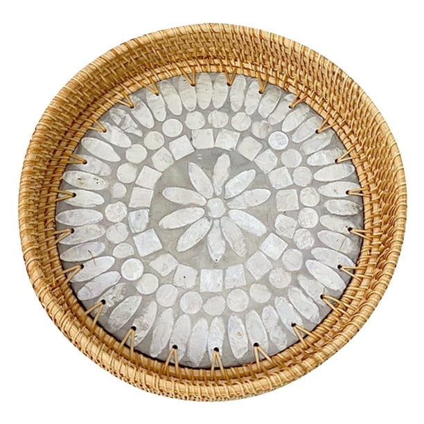Rattan Tray for Coffee Table, Boho Coffee Tray for Food Serving, Hand