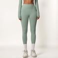 thumbnail image 2 of Women's High Waist Seamless Full-Length Leggings with Compression Fit Stretch Fabric and Minimal Logo Detail - Green, Medium, 2 of 7