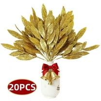 Kabuer Christmas Glitter Leaf 13'' Gold Spray Picks for Christmas Tree DIY Wreath Crafts Gift Home Decoration 20Pcs