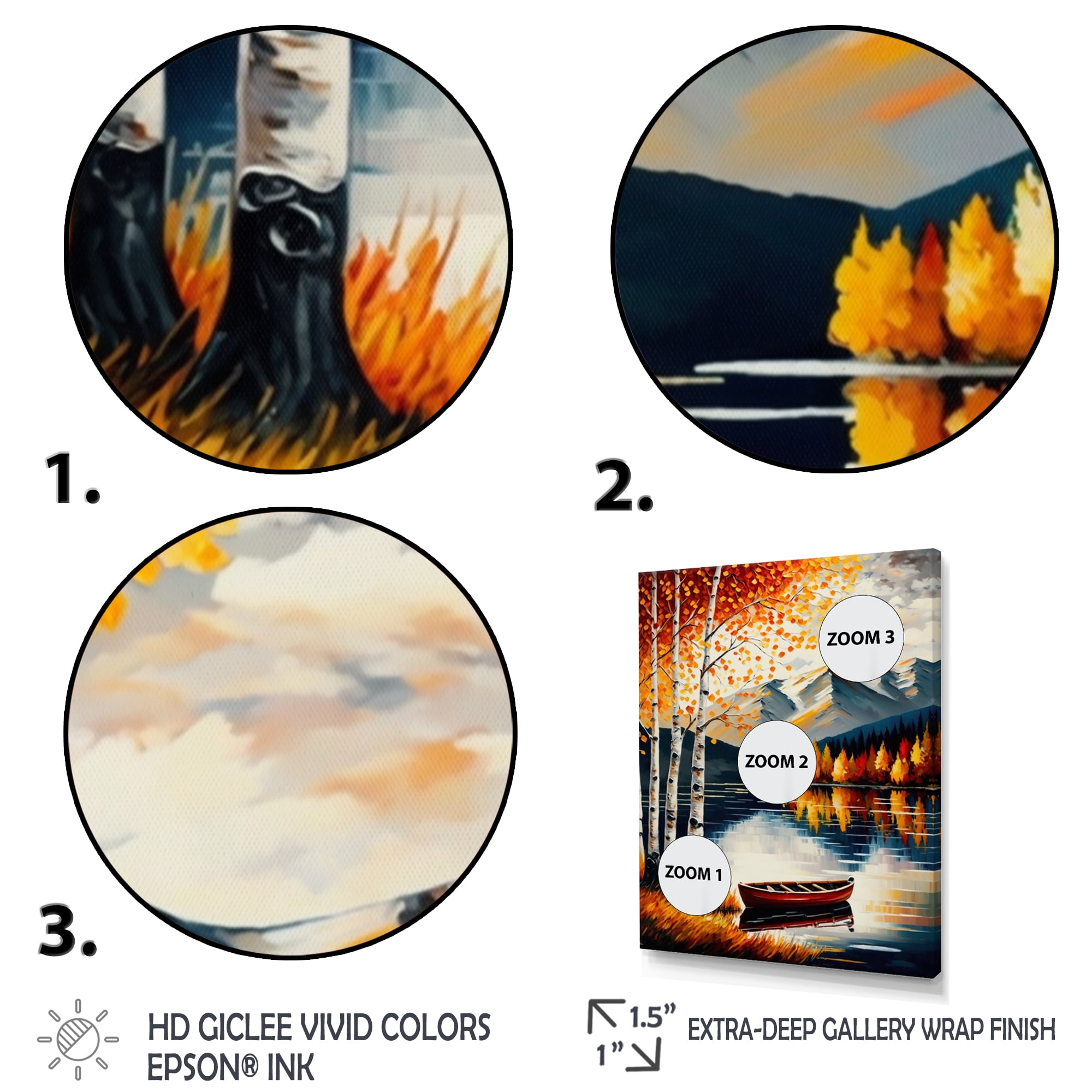 Designart Red And Orange Birch Trees By The Lake VII Canvas Wall Art