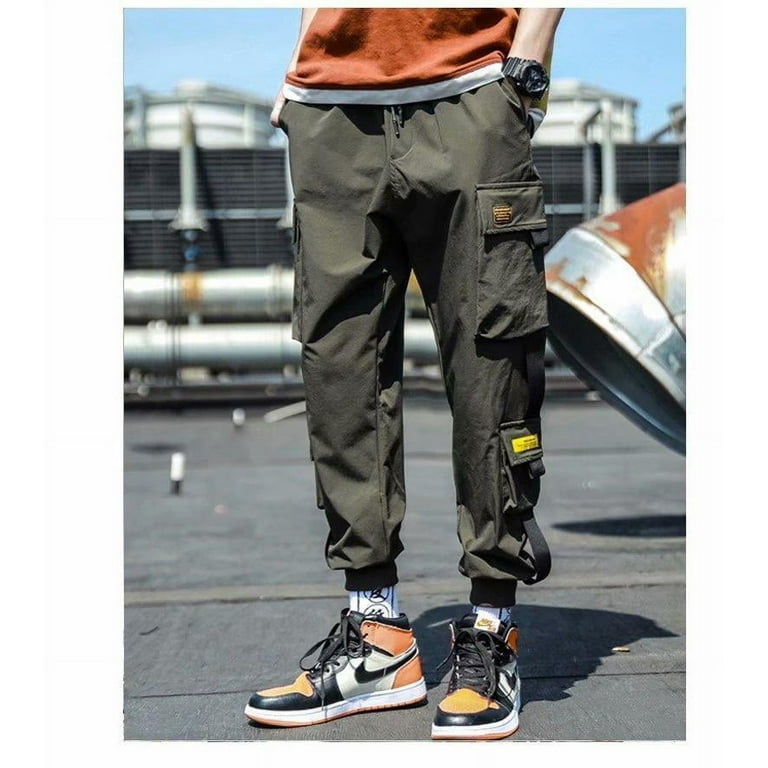 Biguy Cargo Pants Men Streetwear Hip Hop Pants Mens Joggers Pants Casual Ankle Length Trousers Elastic Waist, Men's, Size: XL, Green