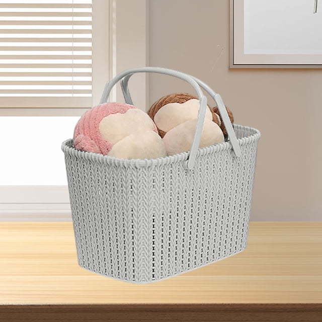 Organizador de plástico para cestas de almacenamiento en el baño | Bolsa portátil para lavar el baño con bordes redondeados, marco antióxido, blanco azul verde, 27x18x18cm, uso versátil, fácil de