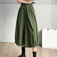 thumbnail image 4 of Women's Lantern Pants Summer Solid Casual Elastic Waist Wide Leg Dress Pants with Pockets Loose Fit Capris Free Size(Free Size,Green), 4 of 5