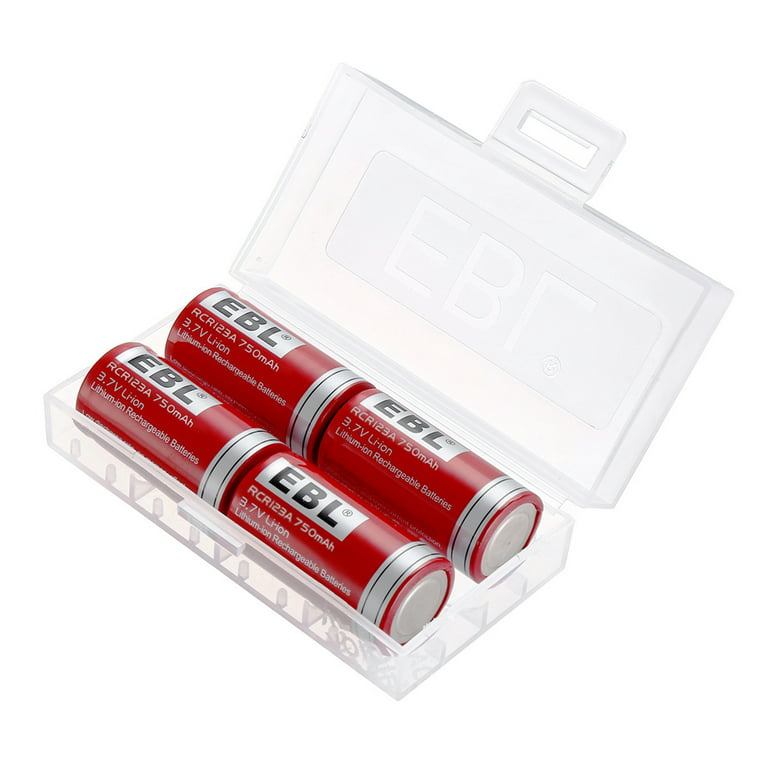 EBL RCR123A 16340 Batteries 4 Pack 750mAh Lithium-Ion Rechargeable  Batteires + Battery Charger for 14500 10440 18500 Battery