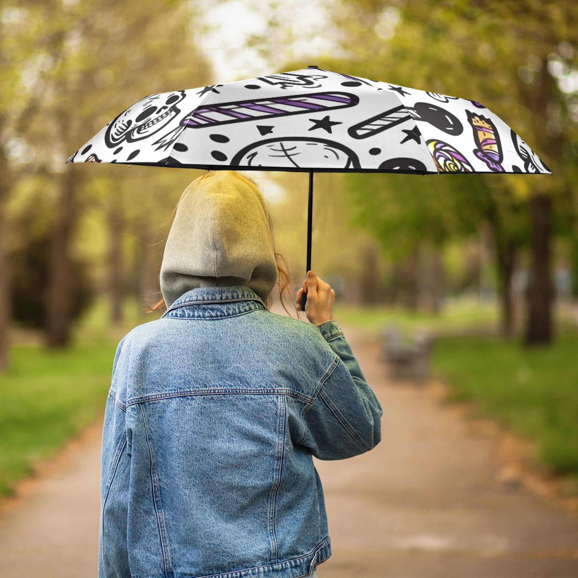 ALAZA Skeleton Cartoon UPF 50+ Compact Folding Umbrella for Rain Travel Umbrella Packable