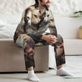thumbnail image 5 of Salouo Flower Cat Couple Print Button-Front Long Sleeve Pajama Set for Men, Soft 2Pjs Men's Long Sleeve Sleepwear -Medium, 5 of 7