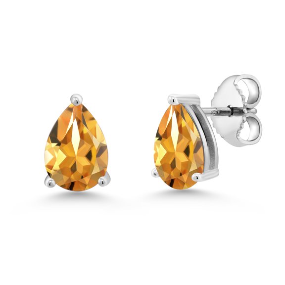 Gem Stone King 925 Sterling Silver Yellow Citrine Stud Earrings for Women Men (1.46 Cttw, Gemstone November Birthstone, Pear Shape 8X5MM)