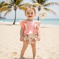 thumbnail image 3 of BemeyourBBs Newborn Baby Girls Summer Clothes False Two Piece Romper Outfit Pink Floral Printed Rib Knit Fly Sleeves Bodysuit Playsuit and Bow Headband, 3 of 9