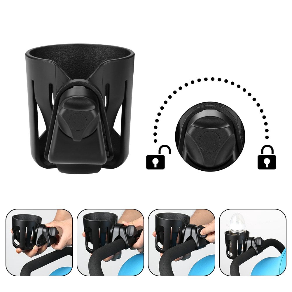 Universal Cup Holder, Stroller Cup Holder, 360° Rotatable Large Caliber Designed Bottle Holder for Stroller, Bike, Wheelchair, Walker, Scooter, Black