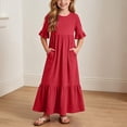 thumbnail image 7 of Girls Tiered Maxi Dresses Half Sleeve Ruffle Hem Long Dress Summer Casual Vacation Outfits Red, Size 5 Y, 7 of 7