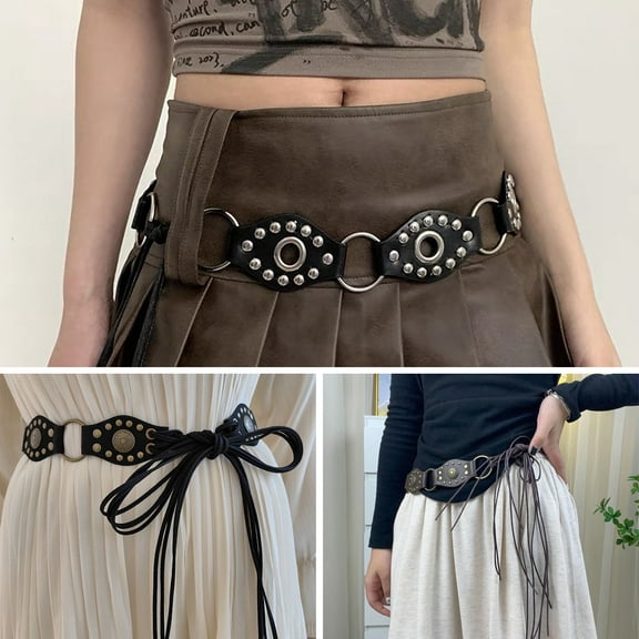 sunsanly Retro Style Women Belt Exaggerated Rhombus Metal Buckle Faux Leather Wide Eyelet Belt Pants Accessories