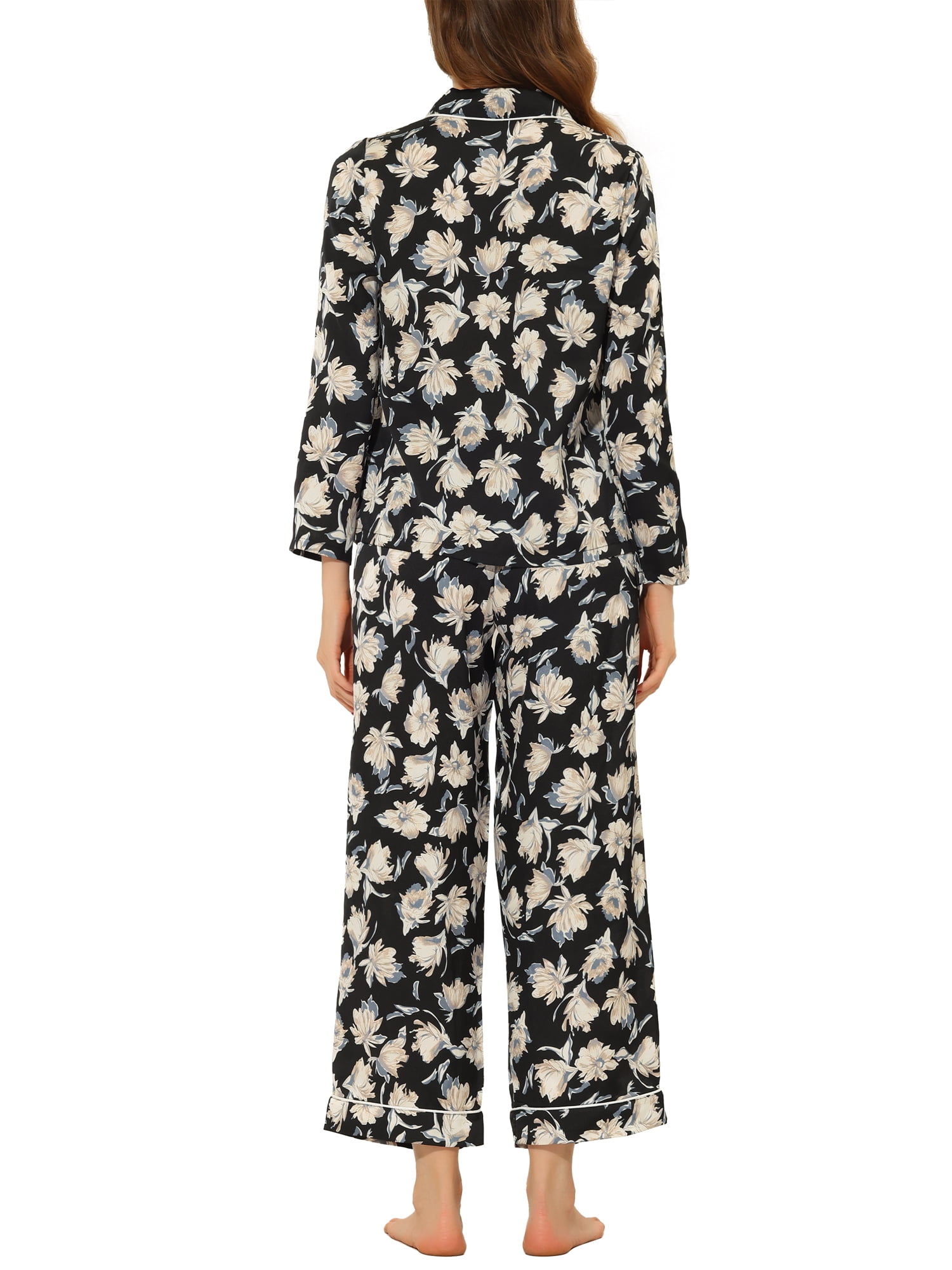 Unique Bargains Women's Pajama Sleep Shirt Nightwear Sleepwear Lounge Satin Pj Sets
