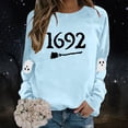 thumbnail image 2 of Halloween Sweatshirt for Women Hoodless Sweatshirt for Comfort and Casual Fall Winter Style Wardrobe for Stylish Daily Wear Light Blue L, 2 of 5