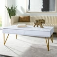 thumbnail image 3 of SAFAVIEH Pine Modern Solid Two-Drawer Coffee Table, White/Gold, 3 of 12
