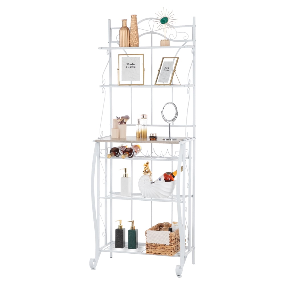Clearance! Kitchen Islands With Storage Wine Rack White 5Layer Light