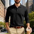 thumbnail image 6 of Mens T Shirts Long Sleeve Striped Jacquard Woven Turn Down Collar Beach Tops,Black,XS, 6 of 9