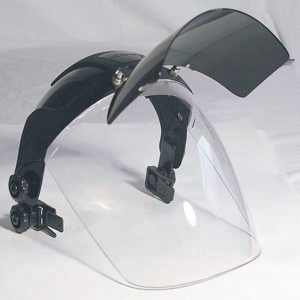Sellstrom Face Shield - DP4 Series - 9" x 12.125" x 0.060" Window - Clear AF with Shade 5 IR Flip Visor - Universal Hard Hat Slot Adaptor Headgear - with Chin Guard