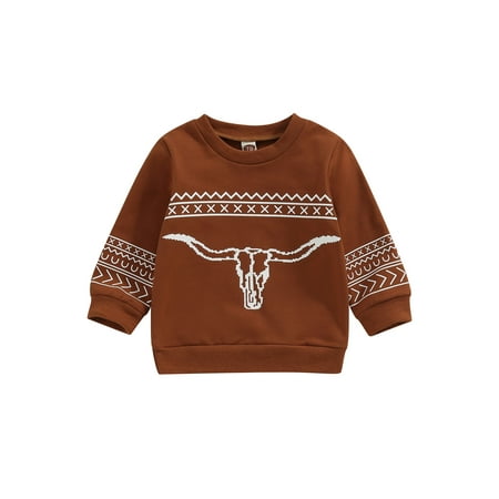 

Canrulo Western Baby Girl Boy Clothes Long Sleeve Sweatshirt Cow Print Pullover Tops Oversized Sweater Fall Winter Outfits Dark Orange 2-3 Years