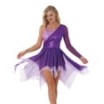 thumbnail image 4 of iEFiEL Womens One Shoulder Sequins Ballet Dance Dress Mesh Long Sleeve Dancewear Purple L, 4 of 7