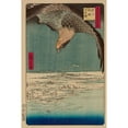 thumbnail image 3 of Hiroshige, Ando 17x24 Black Modern Framed Museum Art Print Titled - Hawk flying above a snowy landscape along the coastline., 1857, 3 of 5