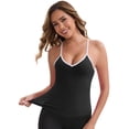 thumbnail image 4 of DARING DIVA Women's Colorblock Ice Silk Spaghetti Straps V Neck Tank Top S Black, 4 of 6