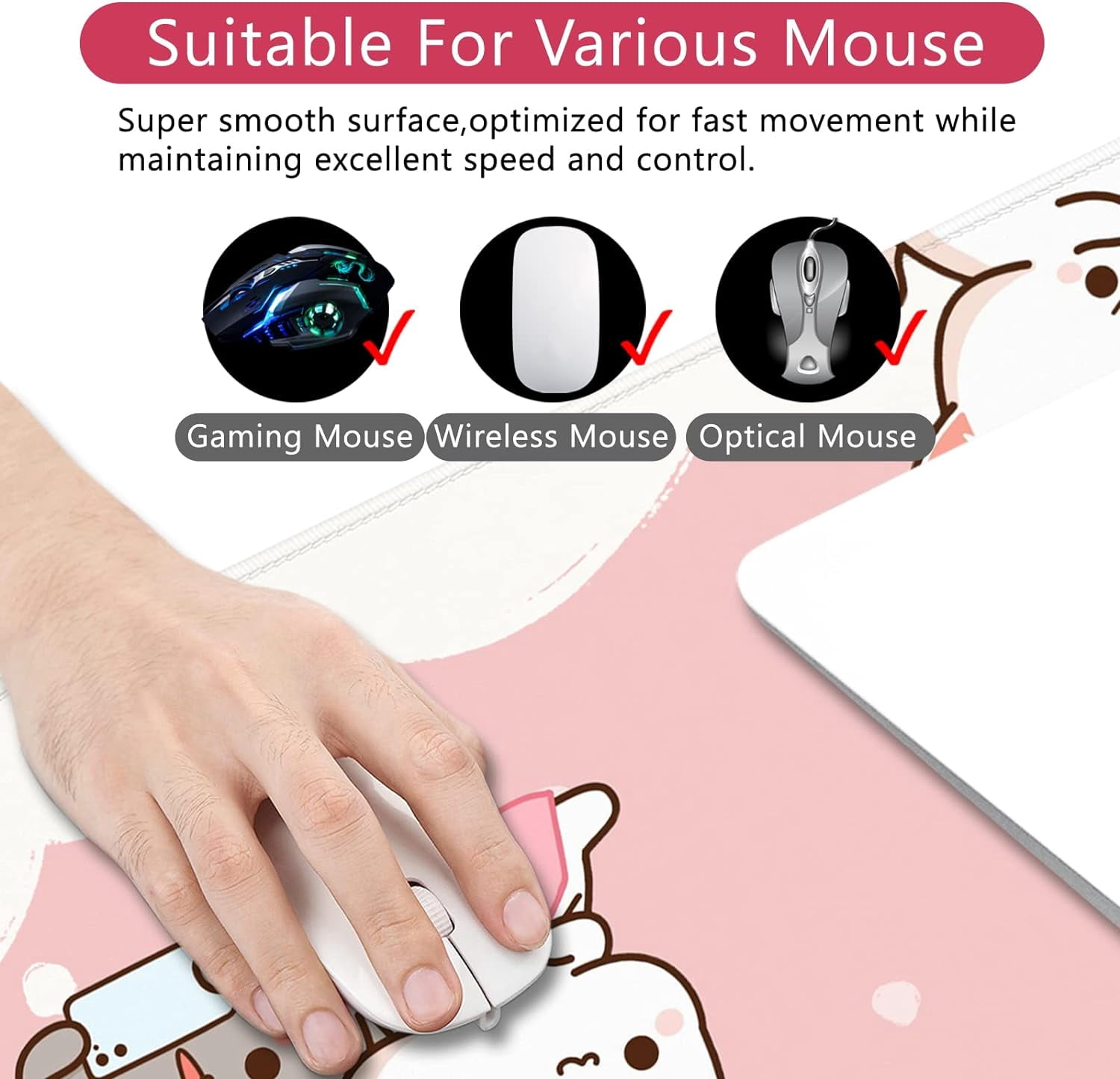 Pink Mouse Pad Cat XXL Kawaii Gaming Mouse Pad Animal Theme 35.4x15.7 inch Gift for Women,Pink Desk Accessories with Personalized Design for Laptop, Computer PC (Pink Cat -2)