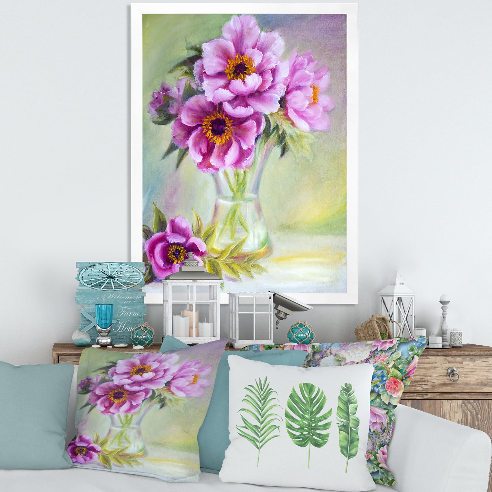 Designart 'Purple Peonies In Vase Still Life' Traditional Framed Art Print