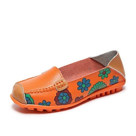 

Womens Comfortable Leather Floral Print Flats Casual Driving Loafers Walking Shoes for Women
