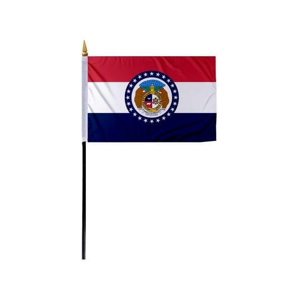 Promo Patriot's Missouri State Stick Flag 4x6 inch - with 11 inch Plastic Pole, Polyester.