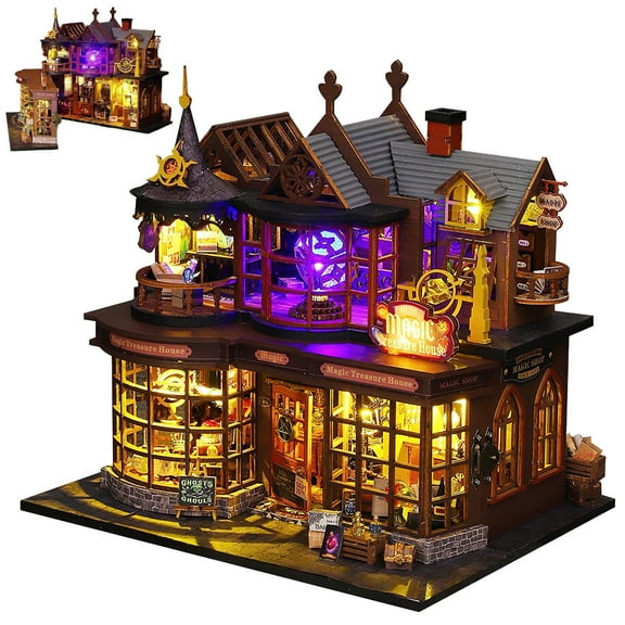 Book Nook Kit, Mini 3D Magic Making House with LED Lights, Wooden Doll House Craft Model for Gift