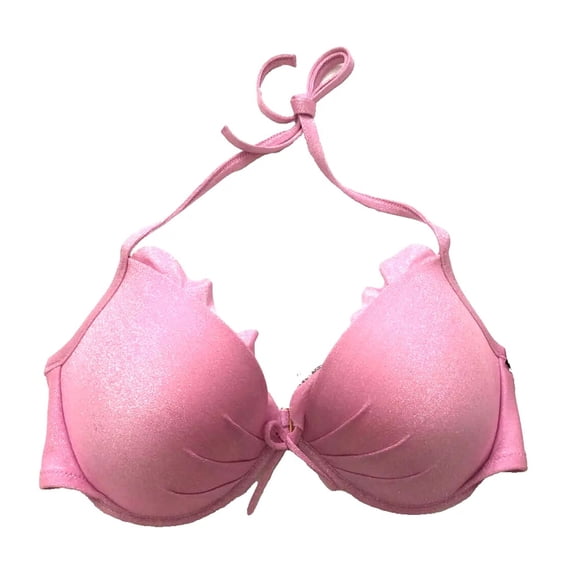 Victoria's Secret Swim Bikini Push-up Top Shimmer Ruffle Trim Pink Cup Size 36D NWT