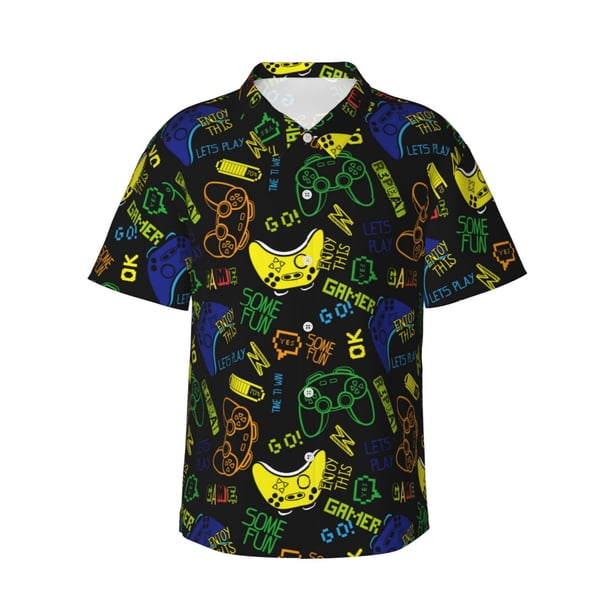 Fotbe Game Play Camisa Hawaiana para Hombre Unisex – Camisa Casual de Verano con Botones de Manga Corta de Algodón y Lino,XX-Large