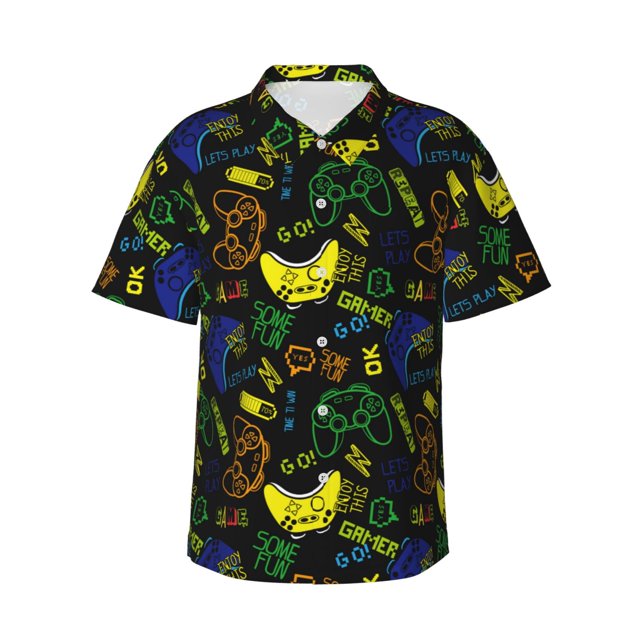 Balery Game Play Camisas hawaianas de manga corta para hombre, camisas playeras de corte holgado, camisas de vacaciones con botones,XX-Large
