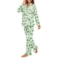 thumbnail image 2 of SCRAWLGOD Green Leaf Pajamas Women Long Sleeve Button Up Pjs for Women Set of 2 Size XS V-Neck Women's Pajama with Pockets Elastic Women Loungewear Set, 2 of 7