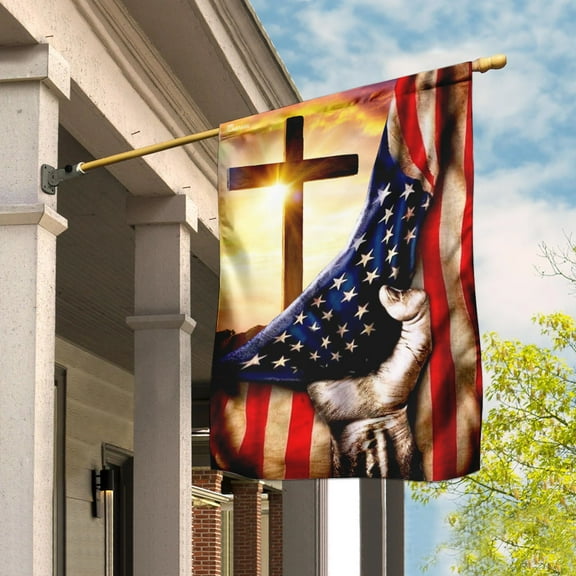 FLAGWIX American House Flag (29.5" x 39.5")-Christian Cross America U.S. Flag - Polyester Indoor Outdoor Flags