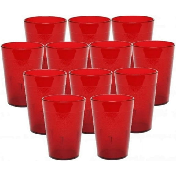 TrueCraftware- Set of 12 Pebbled Tumbler/Drinking Cups 8-Ounce Red Color- Reusable Premium Water Iced Tea Glasses Stackable Dishwasher Safe Break-Resistant for Home and Restaurants