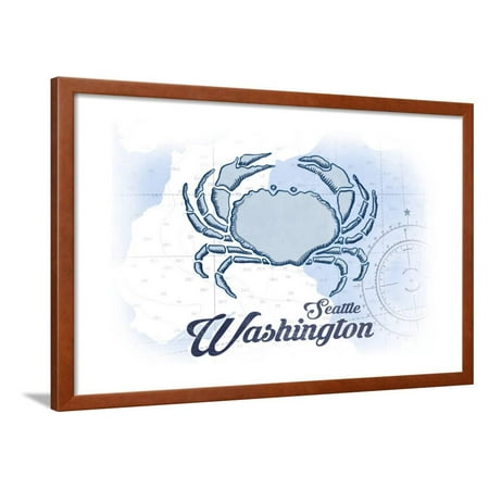 Seattle, Washington - Crab - Blue - Coastal Icon Framed Print Wall Art By Lantern