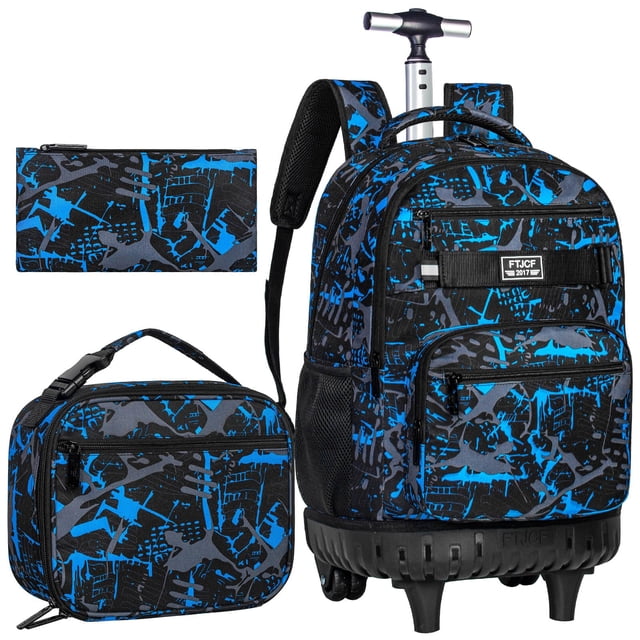 Mochila con ruedas FTJCF, 3 unidades, para niños, hombres y adultos, color azul