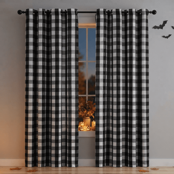 Flowpartex 2 Panels Buffalo Check Semi Sheer Curtains Black and White Plaid Textured Grommet Drapes for Farmhouse Living Room Bedroom, 40"Wx84"L