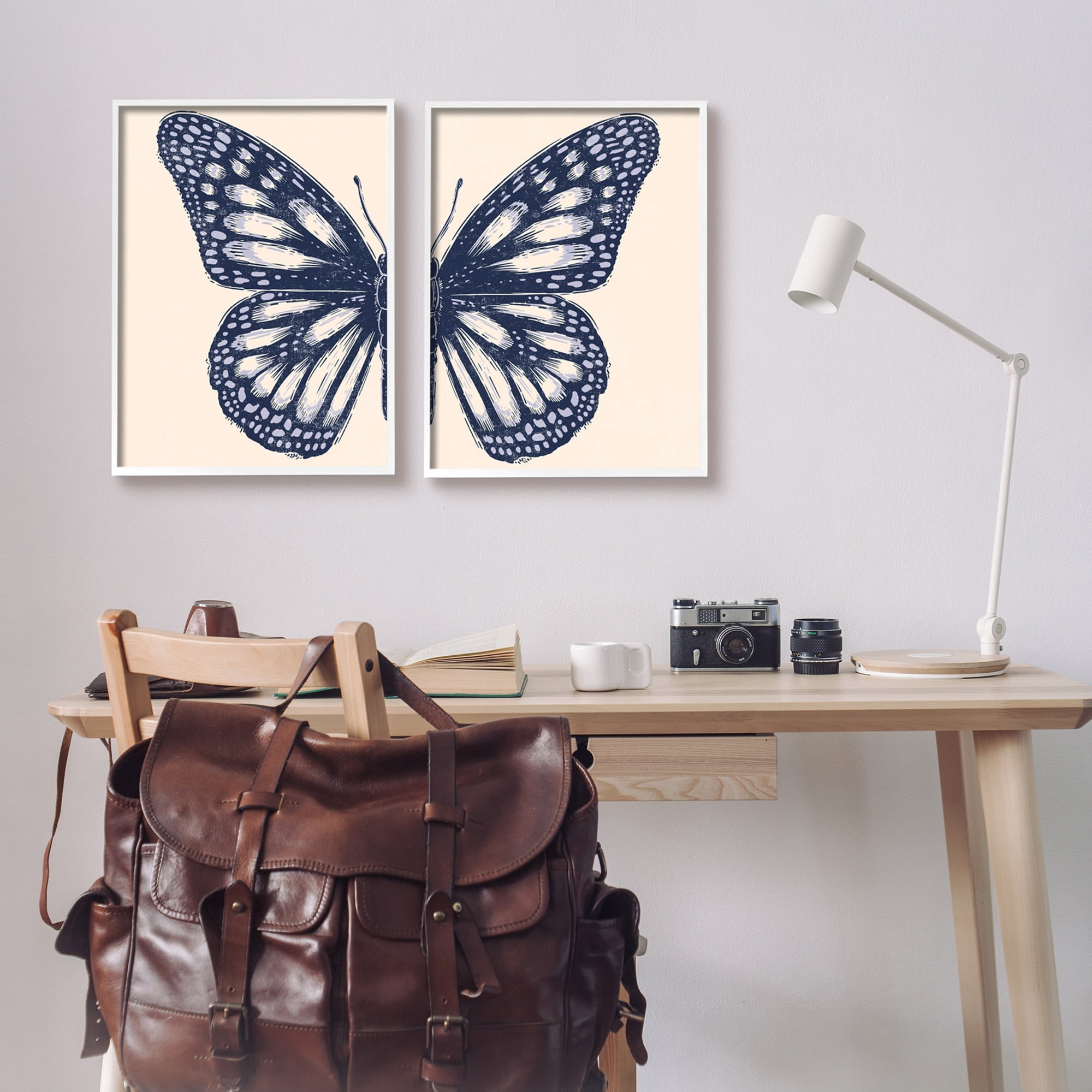 Stupell Industries Intricate Butterfly Wings Detail Bold Insect Drawing Graphic Art White Framed Art Print Wall Art, Set of 2, Design by Caroline Alfreds