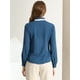 thumbnail image 5 of Blusa superior de oficina de trabajo para mujer, cuello con volantes, manga larga, camisa abotonada con cinta Azul S, 5 of 6