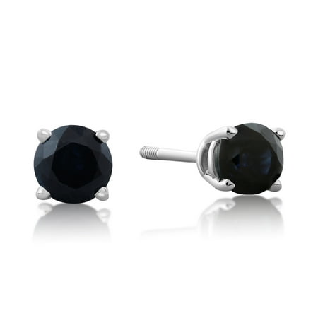 14K White Gold Blue Sapphire Stud Earrings, 1/2ct Total Weight 4mm
