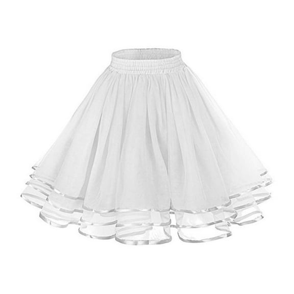 Yokua Women 3 Layer Satins Edge Tulle Short Skirt Elastic Waist Tutu Party Petticoat