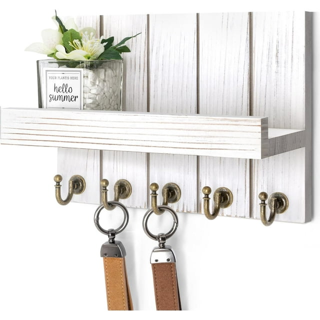 Key Holder for Wall Farmhouse Rustic Mail Organizer Floating Shelf for Home Kitchen Entryway Decor with Sturdy Key Hooks (Retro )