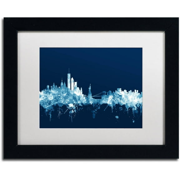 Trademark Fine Art "New York Skyline Navy" Canvas Art by Michael Tompsett, White Matte, Black Frame