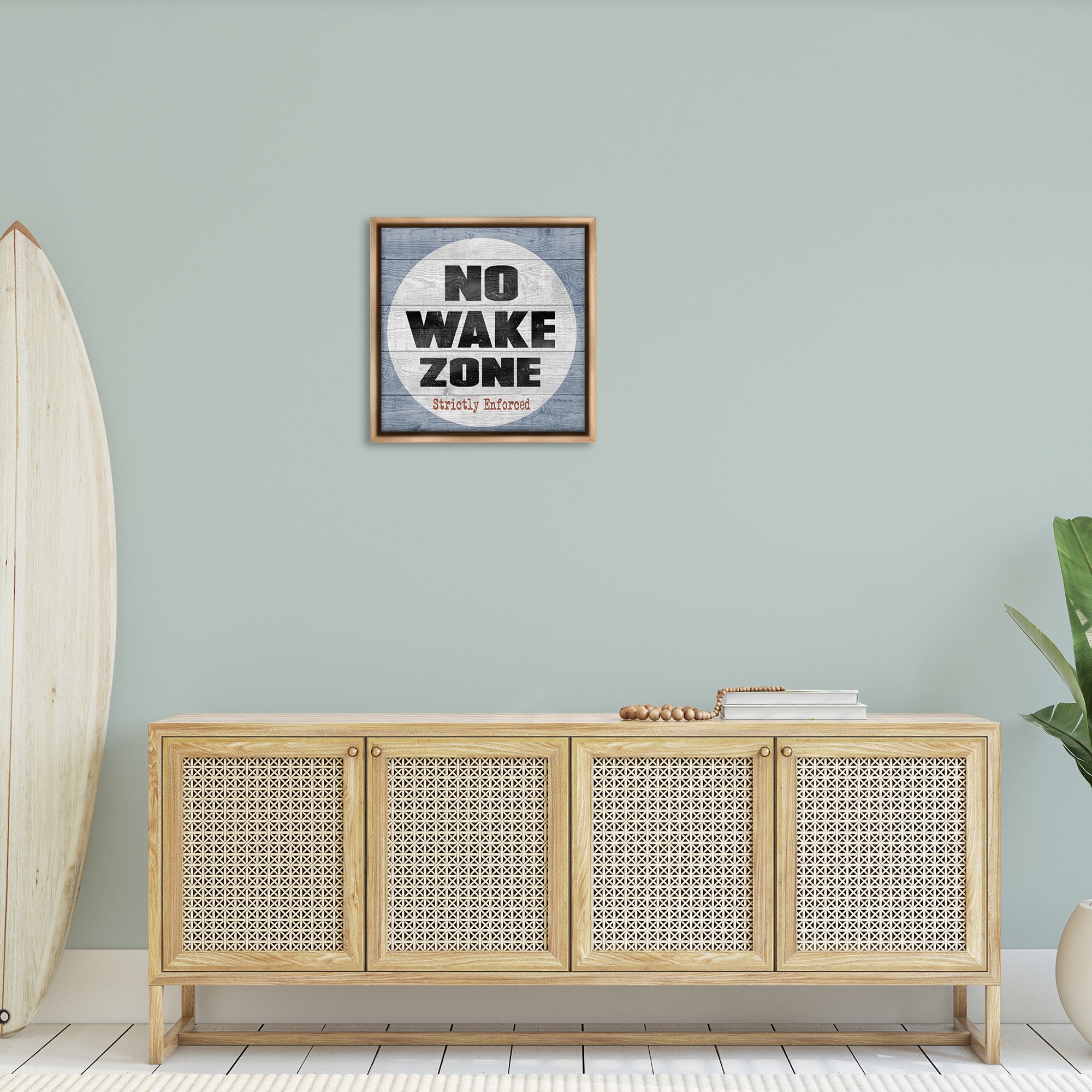 Stupell Industries No Wake Zone Beach Planks Nature Painting Brown Floater Framed Canvas Art Print Wall Art, 25 x 25