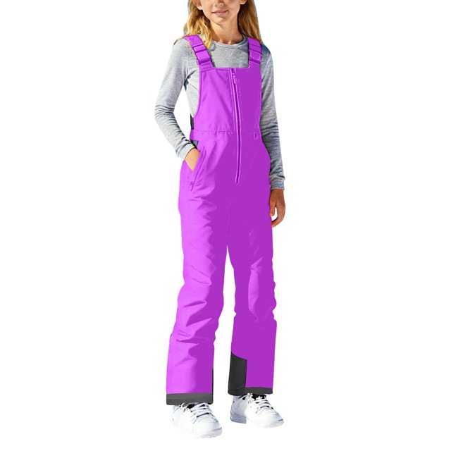 Breezora Kids Water-Resistant Snow Overalls Insulated Winter Ski Pants With Adjustable Features And Multiple Pockets For Cold Weather L Size Purple