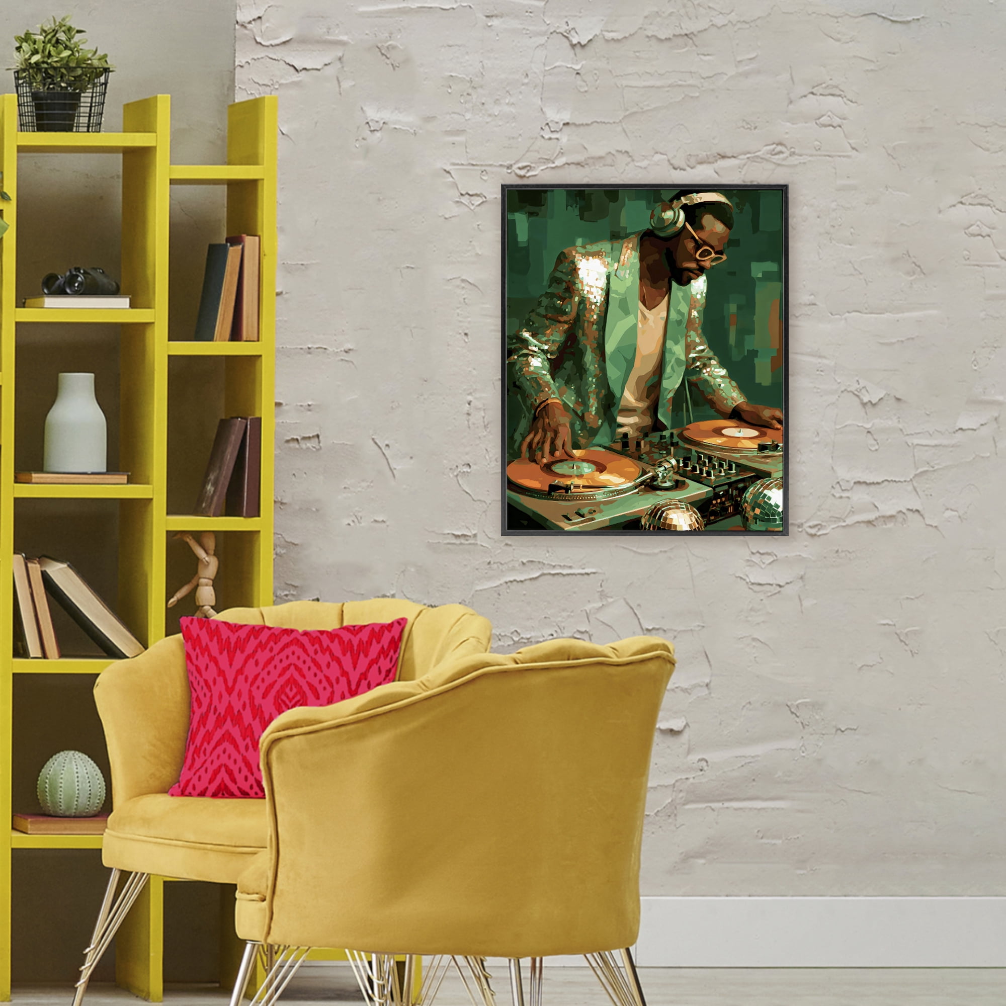 Stupell Industries Green Disco DJ Music Black Framed Giclee Art, design by Franklyn Gregory