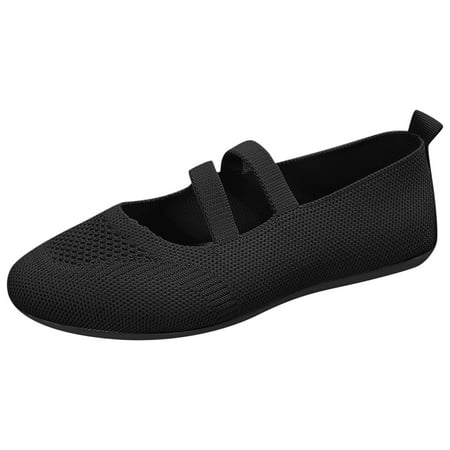 

Sngxgn Women s Round Toe Flats Shoes Knit Ballet Flat Slip-on Dress Walking Comfort Shoes(Black 9)