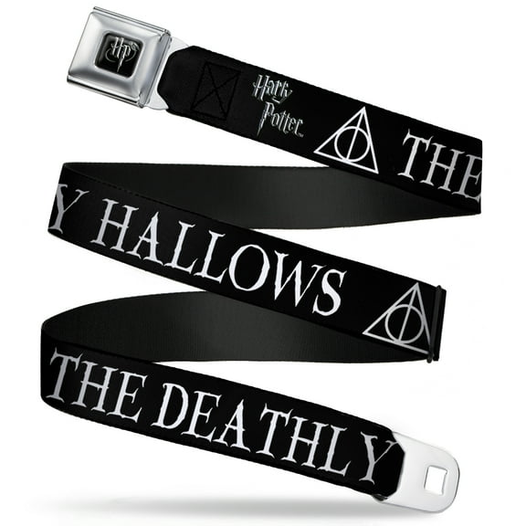 The Wizarding World of Harry Potter Belt, Seatbelt Buckle Belt, The Deathly Hallows Symbol Black White, 30 to 44 Inches